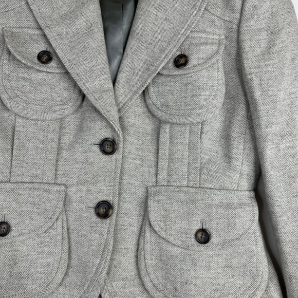 Banana Republic Women's Wool Jacket Oatmeal Gray Herringbone Coat Petite Small - Picture 4 of 8